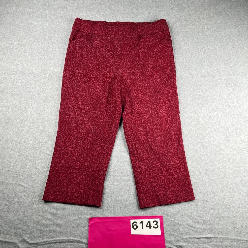 Coral Bay Crop Capri Pants Womens Size 10 Red Geometric Print Casual Stretch